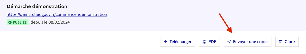 Capture d’écran du bouton Envoyer une copie de ma démarche