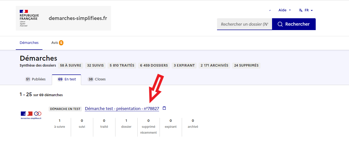 Page d’accueil instructeur de la démarche