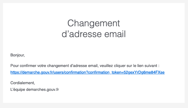 Capture d’écran de l’email de confirmation de changement d’adresse email